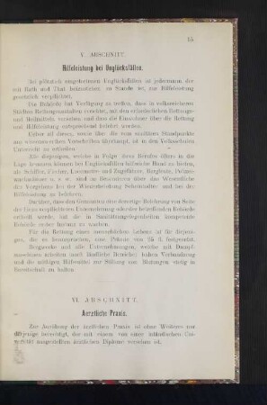 V. Abschnitt. Hilfeleistung bei Unglücksfällen.