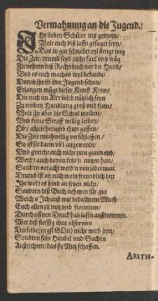 Vermahnung an die Jugend.