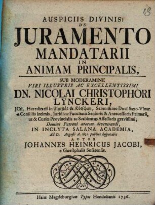 De iuramento mandatarii in animam principalis