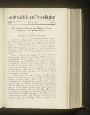 Über Säuglingssterblichkeit und Säuglingsernährung im Bezirke Kilwa (Deutsch-Ostafrika)