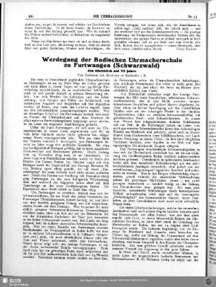 Werdegang der Badischen Uhrmacherschule zu Furtwangen (Schwarzwald)