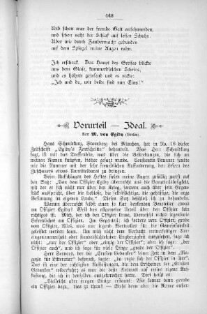 Vorurteil - Ideal. Von M. von Egidh (Berlin).
