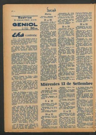 Miércoles 13 de Setiembre