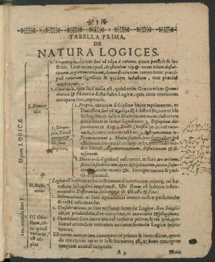 Tabella Prima. De Natura Logices.
