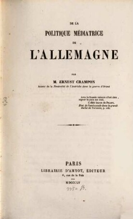 De la politique médiatrice de l'Allemagne
