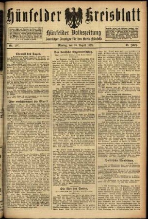 Ausgabe vom Montag, den 28. August 1922.