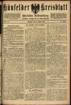 Ausgabe vom Montag, den 28. August 1922.