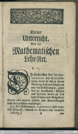 Kurtzer Unterricht, Von der Mathematischen Lehr-Art