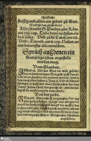 Sprüch ausz denen ein Gottseligs leben angestellt werden mag