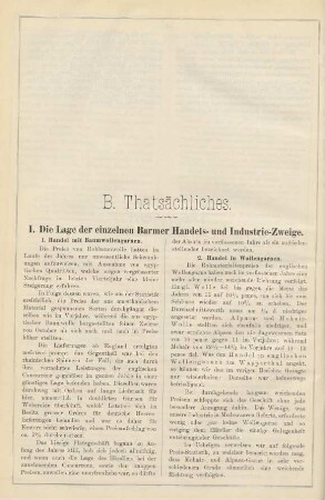 I. Die Lage der einzelnen Barmer Handels- und Industrie- Zweige.
