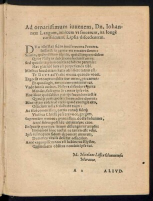 Ad ornatissimum iuvenem, Dn. Iohannem Langum ...