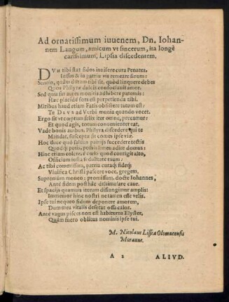 Ad ornatissimum iuvenem, Dn. Iohannem Langum ...