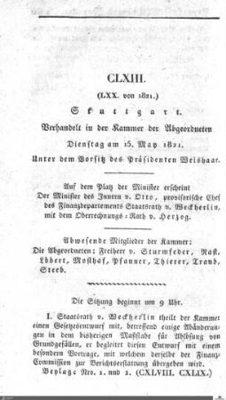 163. Sitzung, Stuttgart, 15.5.1821