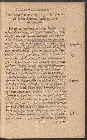 Argumentum Quintum ab ipsius Spiritus sancti testimonio interno.