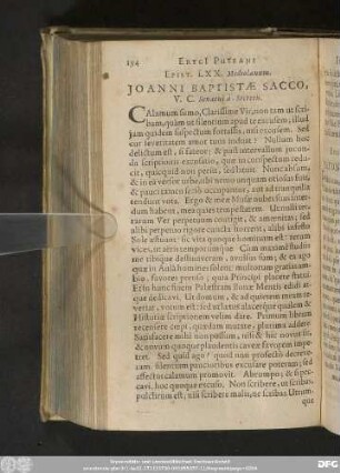 Epist. LXX. Mediolanum. Ioanni Baptistae Sacco, V. C. Senatui à - Secretis.