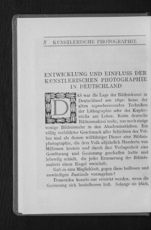 Entwicklung und Einfluss der Künstlerischen Photographie in Deutschland