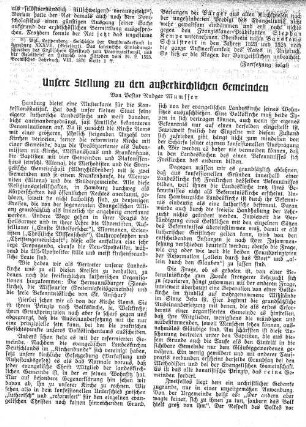 Unsere Stellung zu den außerkirchlichen Gemeinden