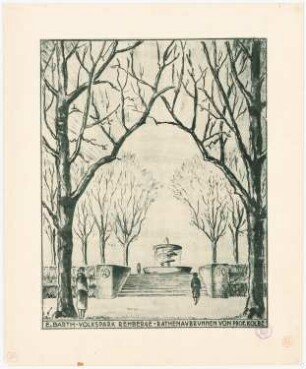 Volkspark Rehberge, Berlin-Wedding: Perspektivische Ansicht mit Entwurf für den Rathenaubrunnen