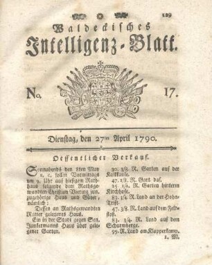 No. 17, Dienstag, den 27ten April 1790