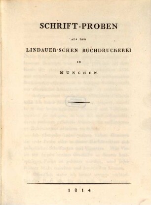 Schrift-Proben aus der Lindauer'schen Buchdruckerey in München