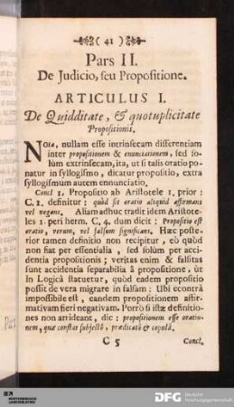 Pars II. De Judicio, seu Propositione.