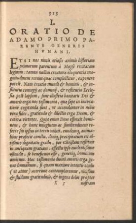 Oratio De Adamo Primo Parente Generis Humani.