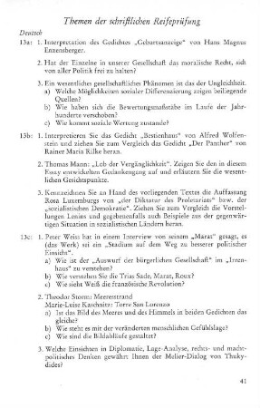 Themen der schriftlichen Reifeprüfung