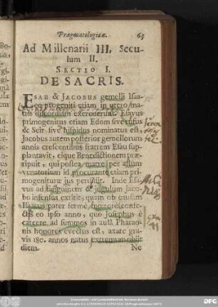 Sectio. I. De Sacris.