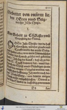Gebetter von unserm lieben Herren unnd Seligmacher Jesu Christo