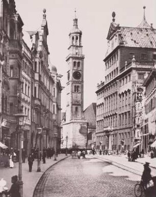 Augsburg, untere Maximilianstraße, Rathaus und Perlachturm