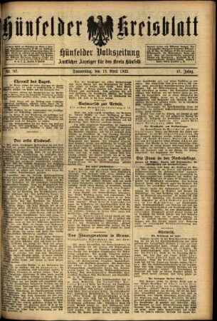 Ausgabe vom Donnerstag, den 13. April 1922.