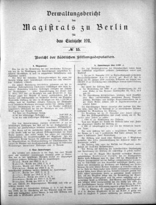 No. 15. Bericht der städtischen Stiftungsdeputation