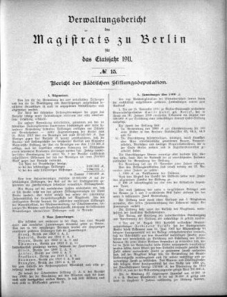 No. 15. Bericht der städtischen Stiftungsdeputation