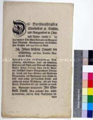Mandat von Friedrich August III. Kurfürst von Sachsen wider gewaltsame Erlangung von Gutsbesitz