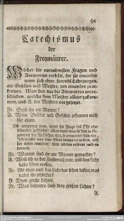 Catechismus der Freymäurer