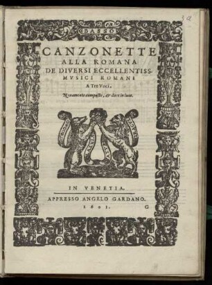 Canzonette alla romana ... a tre voci. Basso