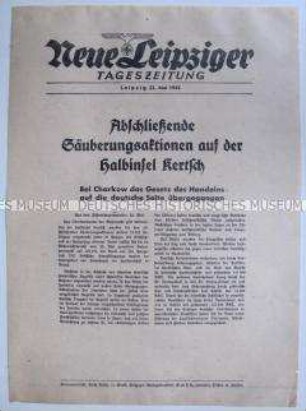 Extrablatt der "Neuen Leipziger Tageszeitung" u. a. zu fortgesetzten Kämpfen bei Kertsch.