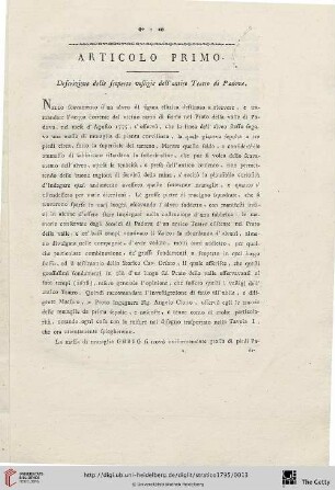 Artic. I. : Descrizione delle scoperte vestigie dell’ antico Teatro di Padova