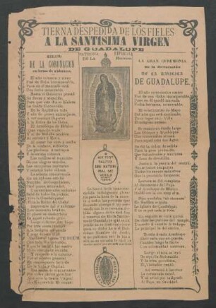 Tierna despedida de los fieles a la Santísima Virgen de Guadalupe : patrona de la República Mexicana