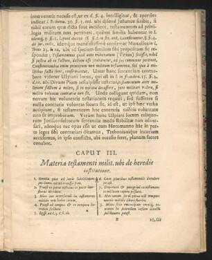 Caput III. Materia testamenti milit. ubi de heredis institutione