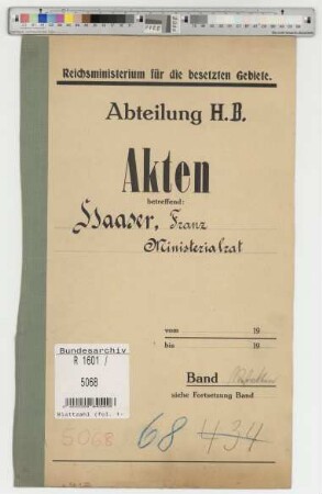 Haaser, Franz, geb. 5.10.1886, Ministerialrat