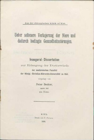 Ueber seltenere Verlagerung der Niere und dadurch bedingte Gesundheitsstörungen