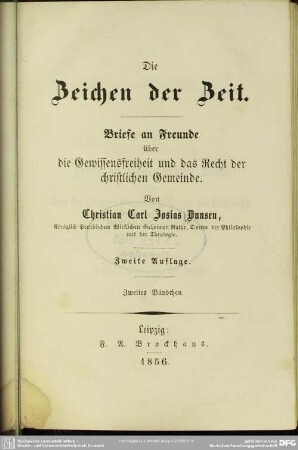 2: Die Zeichen der Zeit : Briefe an Freunde über die Gewissensfreiheit und das Recht der christlichen Gemeinde