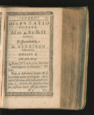 Disputatio Octava. Respondente M. Henningo Schurerio.