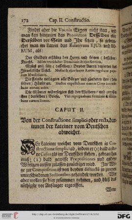 Caput II: Von der Constructione simplici oder recta, darinnen der Lateiner vom Deutschen abweichet