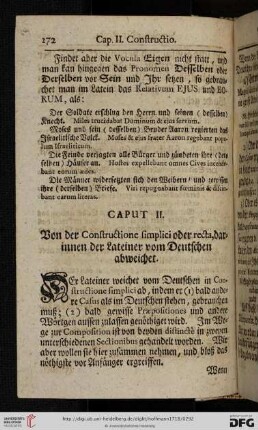 Caput II: Von der Constructione simplici oder recta, darinnen der Lateiner vom Deutschen abweichet