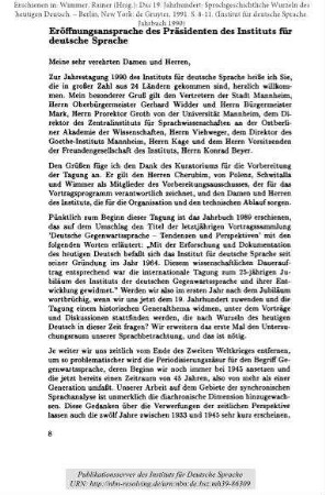 Eröffnungsansprache des Präsidenten des Instituts für deutsche Sprache