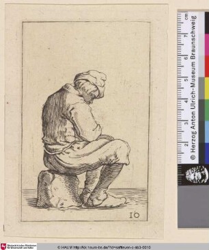 [Sitzender Bauer im rechten Profil hinabschauend; Seated peasant in right profile]