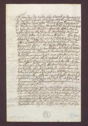 Kaufbrief zwischen Heinrich Friedrich Weyler und Markgraf Ludwig Georg von Baden-Baden über Anteile an der Rotenfelser Sägmühle