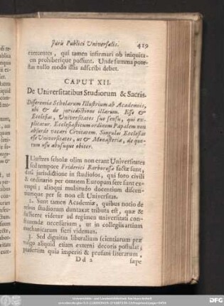 Caput XII. De Universitatibus Studiorum & Sacris.